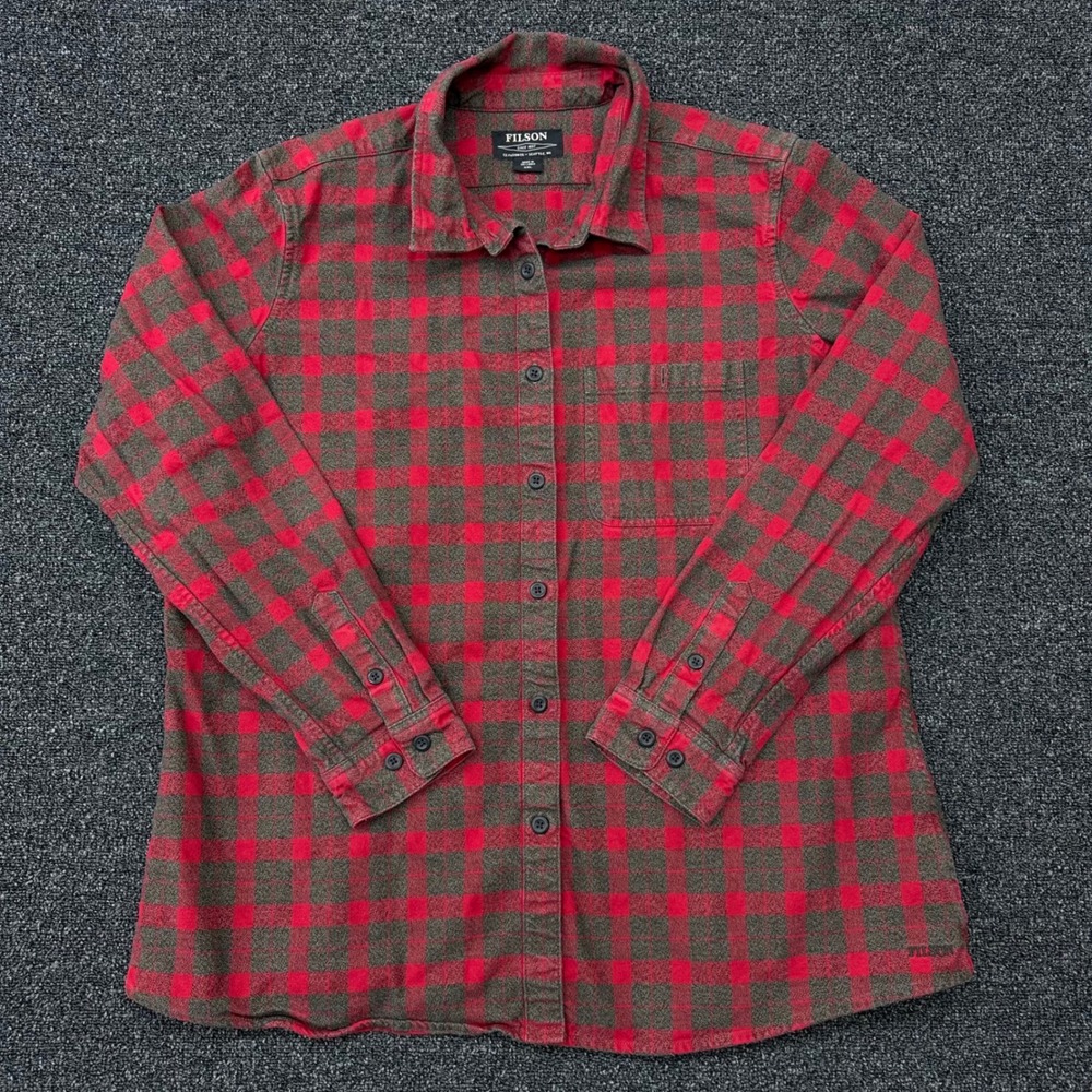 Filson Womens XXL Red Grey Plaid Flannel Button Down Shirt 11020160 HTHRTAUPRD